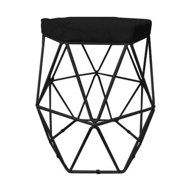 Imagem de 2 Puffs Decorativo Hexagonal Aramado Preto Suede Preto