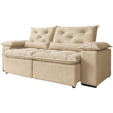 Imagem de Sofá Retrátil Reclinável Porto Veludo Bege 1,80 M