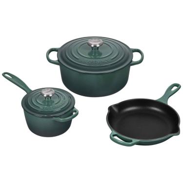 Imagem de Conjunto de Panelas e Frigideiras Antiaderentes de Ferro Fundido Esmaltado, 5 Peças, LE CREUSET MS1605 795SS, Verde Claro