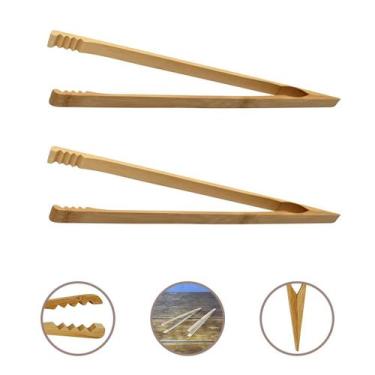 Imagem de Dupla de Pinças Pegadora de Salada Carne em Bambu 36cm Multiuso Cozinh