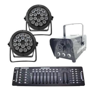 Imagem de Kit 2 Par Led Slim + Máquina De Fumaça 600W + Mesa Dmx 512