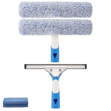 Imagem de Mitclear Kit profissional de limpeza de janelas de 25 cm, ferramenta de limpeza de janelas multifuncional com rodo de borracha de silicone, esfregão e pano de microfibra, suprimentos de limpeza