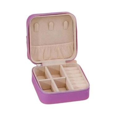 Imagem de Caixa De Armazenamento De Joias Portátil Em Couro Rosa Para Mulheres, 