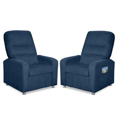 Imagem de Kit 02 Poltronas Decorativas Do Papai Reclinável Confortável Suede Azu