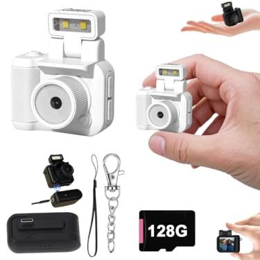 Imagem de Câmera de encaixe retrô, mini câmera vintage nostálgica, câmera de encaixe minúsculo, câmera fotográfica digital com chaveiro, Llavero Mini CáMara retro, HD 1080p com luz de LED (branco 128G)