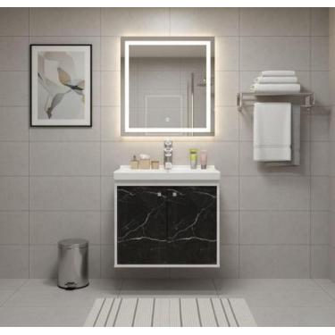 Imagem de Armário Para Banheiro 50Cm Mdf Com Cuba - Bergamo Preto - Riverzza