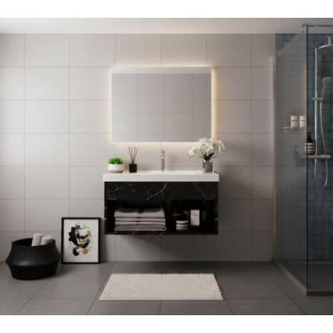 Imagem de Armário Para Banheiro 60Cm Mdf Com Cuba - Zoff Preto - Riverzza