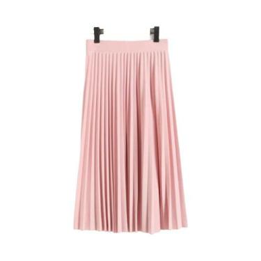 Imagem de Saia Midi Plissada de Chiffon - Cintura Alta, Elástico e Cor Sólida, T