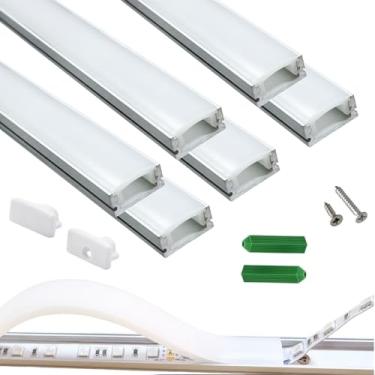 Imagem de THMOOTHER Difusor de canal U pré-perfurado com fita de LED, pacote com 6, 9 m, fita de alumínio montada na superfície, faixa de alumínio com capa de silicone contínua. Perfil baixo instalado nivelado