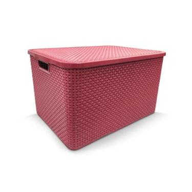 Imagem de Caixa Organizadora Decorativa Rattan Com Tampa 7 Litros Rosa - Arqplas