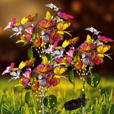 Imagem de Luminária de estaca solar borboleta para jardim, pacote com 3, luzes decorativas para caminhos ao ar livre, multicolorido