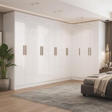 Imagem de Guarda-roupa Modulado de Canto 11 Portas e 4 Gavetas Paris Branco