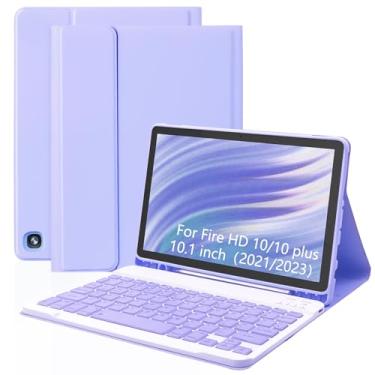 Imagem de XCHYTECHER Capa de teclado para Amazon Fire HD 10/10 Plus 25.7 cm, teclado destacável com capa de porta de carregamento tipo C (roxo + roxo)