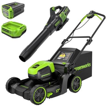 Imagem de Cortador de Grama sem Fio Greenworks 60V e Soprador 60V 610 CFM com Bateria 4.0Ah e Carregador 3A
