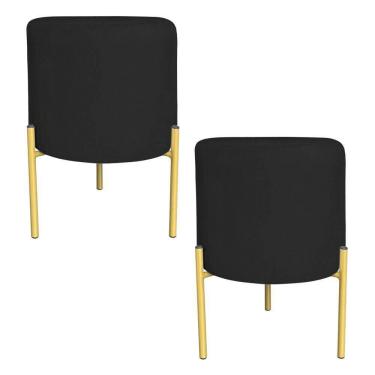 Imagem de Kit 2 Puffs Decorativo Soren Suede Preto Pés De Ferro Dourado - Pallazio