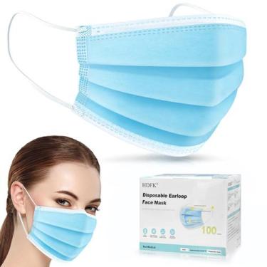 Imagem de Máscara facial descartável HDFK 3-Ply Blue, pacote com 100 unidades pa