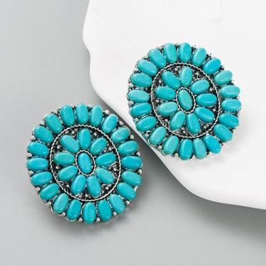 Imagem de Brincos femininos com pingente turquesa boho chique, ideia de presente, acessório leve