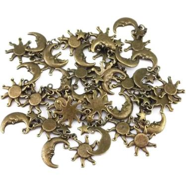 Imagem de 20 peças vintage bronze sol lua estrela pingente retrô pingentes celestiais para colar faça você mesmo, pulseira, joias, artesanato, Standard, Liga metálica, Sem Pedra Preciosa