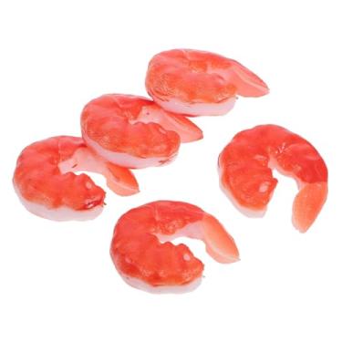 Imagem de 5 peças de modelos realistas de camarão de plástico, réplicas artificiais realistas de frutos do mar para exibição de cozinha, adereços de fotografia e decoração de casa