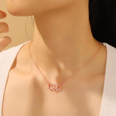 Imagem de Colar de prata feminino – zircônia cúbica com coração infinito, hipoalergênico, impermeável, não mancha, presente de aniversário de Natal, joia moderna, 18"+2", Latão, Sem Pedra Preciosa