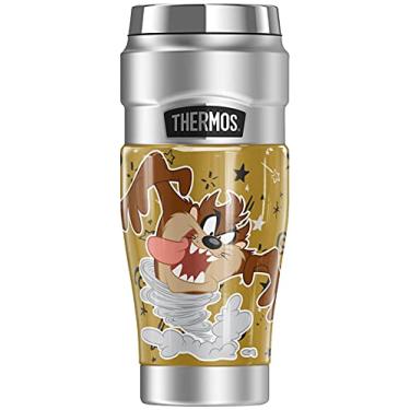 Imagem de THERMOS Copo de viagem de a o inoxid vel com padr o Taz Star da Looney Tunes, isolamento a v cuo e parede dupla, 473 ml