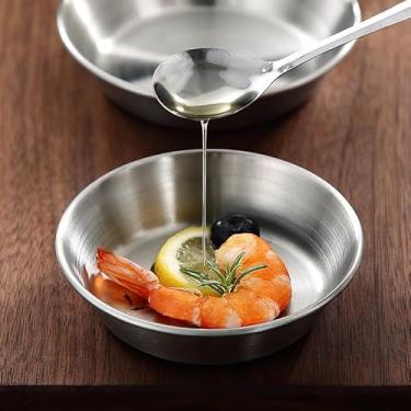 Imagem de Copo de molho de aço inoxidável de 50 ml, mini tigelas de mergulho, recipientes de condimento de metal reutilizáveis para molho de ketchup festa em casa (estilo B, 6,4 x 2,3 cm)