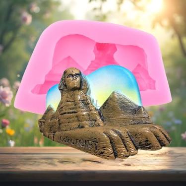 Imagem de Esfinge egípcia moldes de silicone pirâmide molde de fondant para decoração de bolos topo de cupcake doces argila polímero chocolate pasta de goma