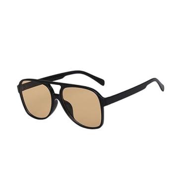 Imagem de Óculos de sol aviador retrô vintage anos 70 para mulheres e homens, óculos de sol quadrados modernos de plástico, Preto