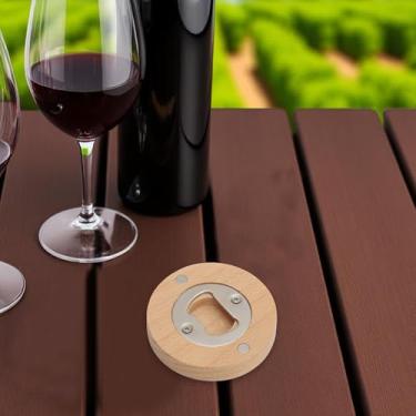 Imagem de Generic 1 abridor de garrafas magnético dourado gradiente gato abridor de garrafas madeira de faia ímã redondo madeira marrom claro 6,5 x 1,2 cm