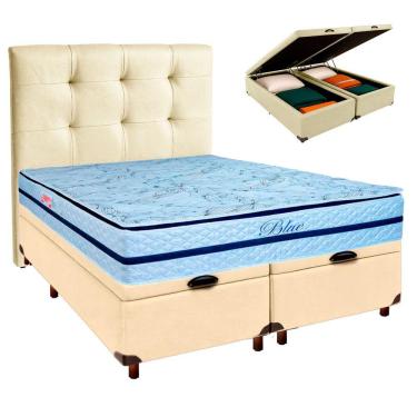 Imagem de Kit Cama Box Bau + Cabeceira + Colchão Casal Molas Ensacadas - Blue - Paropas