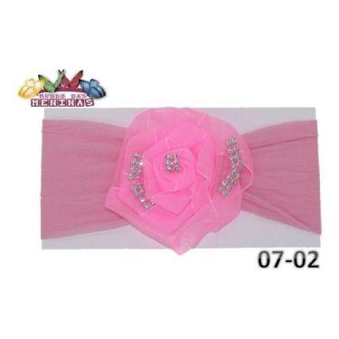 Imagem de 1 Faixa Cabelo Meia Seda Bebê Flor Strass Rn - Mundo das Meninas, Rosa