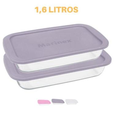 Imagem de 2 Travessa Retangular Vidro Com Tampa 1,6L Assados Marinex - NADIR FIG