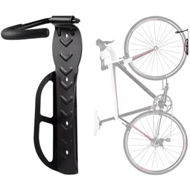 Imagem de Suporte Gancho De Parede Pendurar Bicicleta Fixador Em Aço Carbono Preto Vertical Bike Até 30Kg Suspensão Antiderrapante Com Acolchoado Bucha E Parafuso
