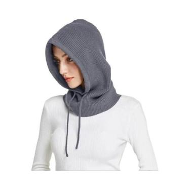 Imagem de Gorro De Inverno Feminino Quente De Cashmere Tricotado Com Capuz E Cob