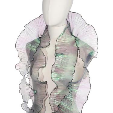 Imagem de PATIKIL Guarnições de renda com babados, 5 metros de tecido de organza retrô, acabamento de tule decorativo, borda de renda com babados para costura faça você mesmo, bolsa de vestido para aparar