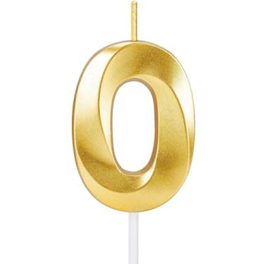 Imagem de Vela de aniversário número 0 dourada, cera metálica, decoração de bolo de festa de aniversário