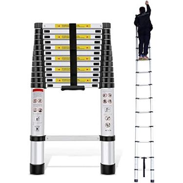 Imagem de OKUOKA Escada de extensão telescópica de 8 m/7 m/6,2 m/5 m/4 m/3,8 m/3,2 m/2 m/1 m, escada telescópica de alumínio para uso interno externo e sótão, carga de 150 kg (tamanho: 1,4 m/4,6 pés) Interna