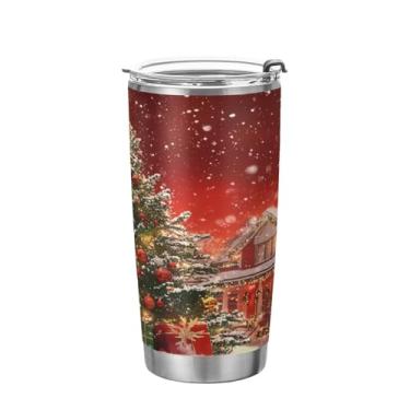 Imagem de KEEPREAL Copo de árvore de Natal de aço inoxidável com tampa, frasco de viagem de parede dupla isolado a vácuo de 590 ml para bebidas quentes e frias, copo de gelo de café #250