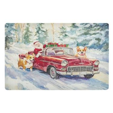 Imagem de SEHANY Tapete de porta de inverno Papai Noel Natal para todos os climas, impermeável, secagem rápida, bem-vindo, tapete de entrada antiderrapante, tapete decorativo de poliéster para entrada, varanda