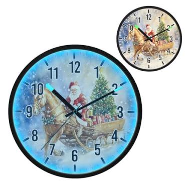 Imagem de Blueangle Relógio de parede LED que brilha no escuro e ativado por voz, silencioso, design de rena de Papai Noel de 30 cm, operado por bateria para decoração de quarto e sala de estar (214)