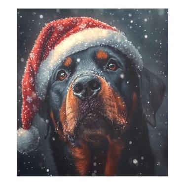 Imagem de Blueangle Rottweiler em um chapéu de Natal, capa magnética para lava-louças, decoração da capa frontal da máquina de lavar louça, adesivos de eletrodomésticos, adesivos de eletrodomésticos, 58 cm C x