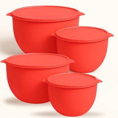 Imagem de Conjunto de 4 Potes para Mantimentos com Tampa, Plástico Sem BPA, Vermelho, 5800ml e 2800ml, para Freezer e Micro-ondas