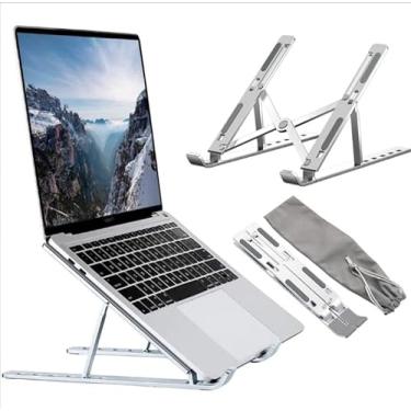 Imagem de Suporte para Notebook e Tablet Linha Premium em Alumínio Dobrável e Ergonômico Compatível Desktop Portátil Ajustável 6 Ângulos com Altura Regulável Leve Apoio Universal - Com estojo para armazenagem