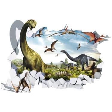 Imagem de MaiKeAYang Decalques de parede 3D, murais, paredes de vinil, removíveis, decorações de pterossauro de pescoço longo para sala de estar, quartos de bebê, quarto, banheiro, casa, parede, decoração DIY