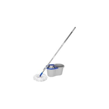 Imagem de Mop Esfregão Giratório com Balde 8L, Sistema de Centrifugação, Refil Microfibra, Cabo Ajustável 130cm, Rotação 360°, Cinza e Azul