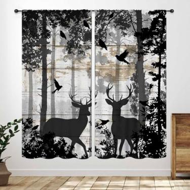 Imagem de Cortina rústica de veado, cabana de fazenda, campo, animal selvagem, vintage, tábua de madeira, estampa floresta, quarto, sala de estar, cozinha, janela, tratamentos, cortinas 53 cm L x 160 cm C