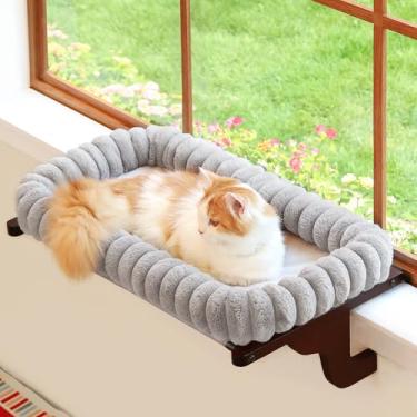 Imagem de Zakkart SnugCloud Poleiro de janela para gatos com reforço de 4 lados - Rede ortopédica para peitoril da janela - Estrutura de madeira maciça e metal - Assento de janela para animais de estimação