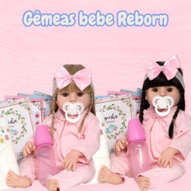 Imagem de Bebê Reborn Gêmeas Baby Realista Loira Morena Banho 26 Itens - Cegonha
