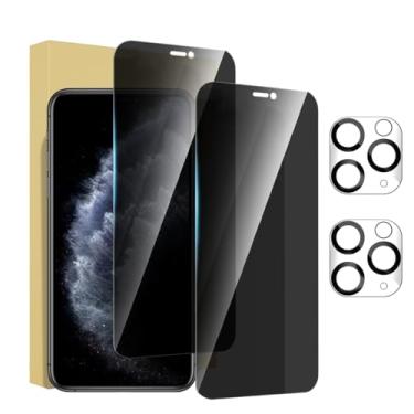 Imagem de Pacote com 2 protetores de tela de privacidade para iPhone 11 Pro Max de 6,5 polegadas com 2 protetores de lente de câmera, película de vidro temperado antiespionagem, dureza 9H, sem bolhas