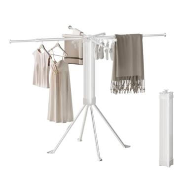 Imagem de Viongna Escorredor de roupas Rack de secagem de roupas dobrável com 16 clipes Suporte de roupas dobrável, comprimento retrátil, economia de espaço, para lavanderia, acampamento, interior, exterior